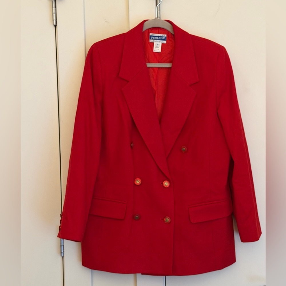 Pendleton Vibrant Red Double-Breasted Wool Blazer - image 1